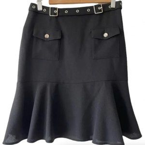 Escada Black Virgin Wool Belted Skirt size 4